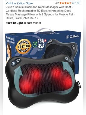 NIB Zyllion Shiatsu Massage Pillow with Heat Deep Kneading Neck Back Massager